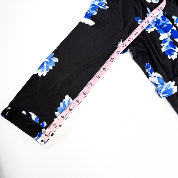 Covington Black & Blue Floral Tie Waist V-Neck Dress Medium Petite 🌸🖤💙 - Picture 12 of 15